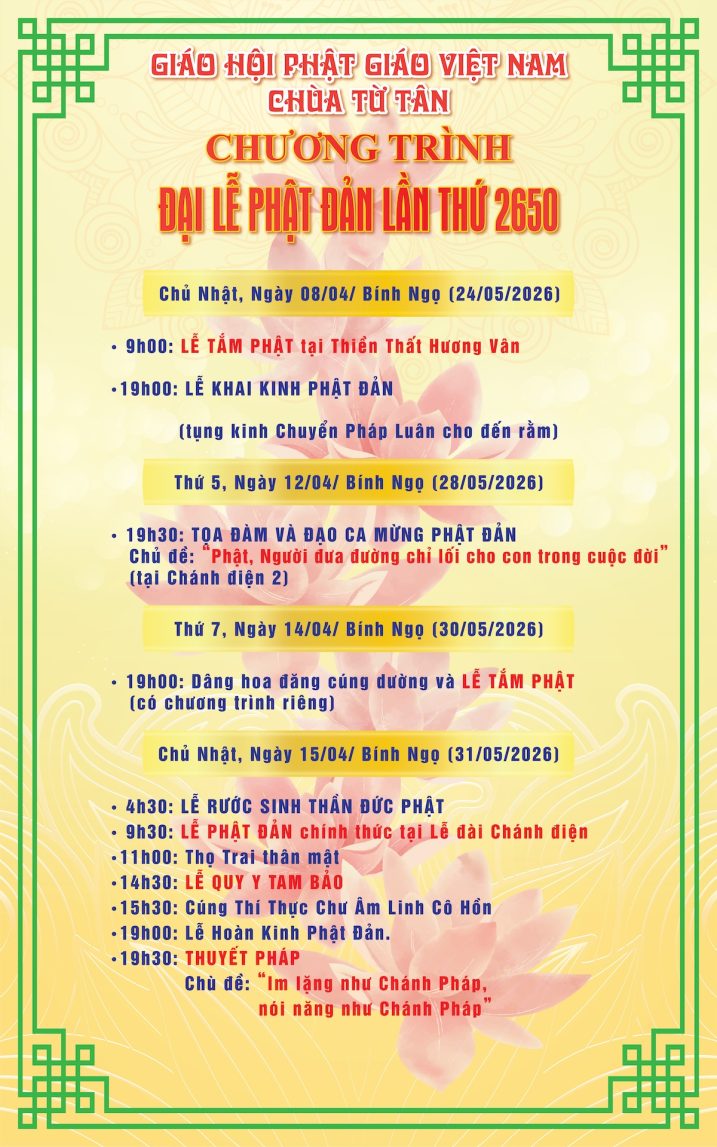 THƯ MỜI THAM DỰ ĐẠI LỄ PHẬT ĐẢN PL 2570 – DL 2026)